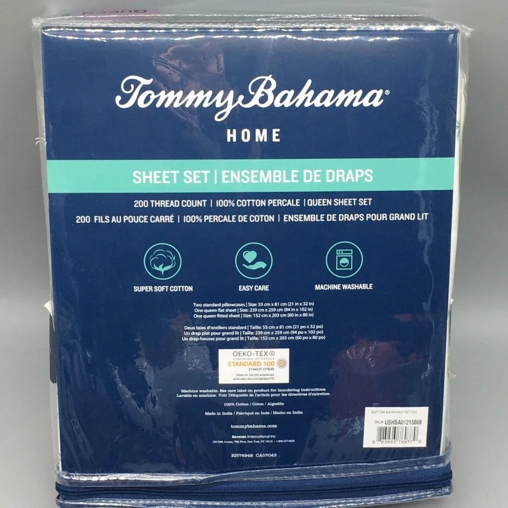4pc Tommy Bahama Palm Trees Hammock QUEEN Sheet Set Tropical Island Hawaiian NEW